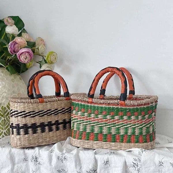 Seaweed Weaving Hand Nordic Beach Vegetable Basket African Element Wind Handheld Bag 26Y0422