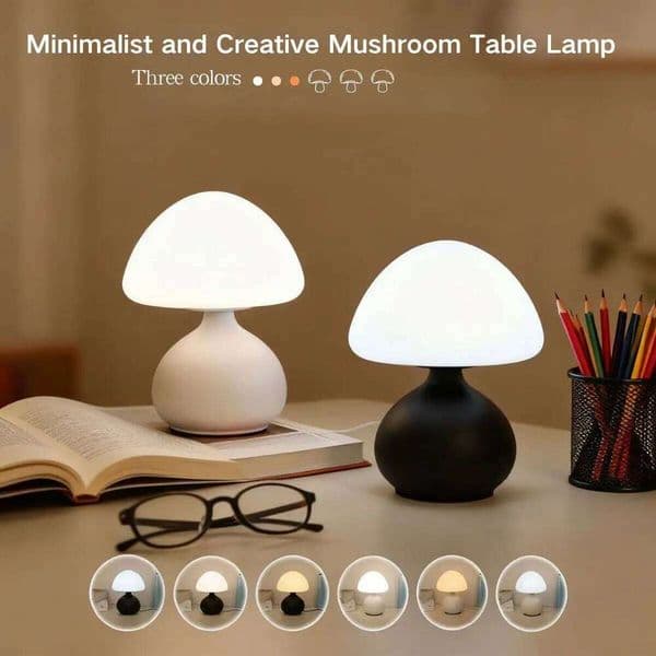 1pc USB mushroom LED desk lamp with three color dimming, suitable for bedroom/desk/coffee bar decoration environment night light