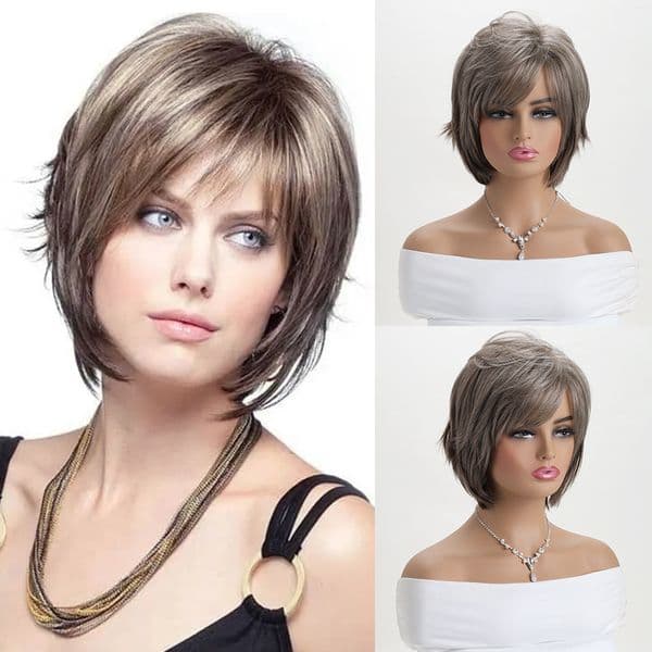 Popularity wigs, for women, fashionable realistic high-temperature silk slightly curly short hair, in stock, European and American style wigs