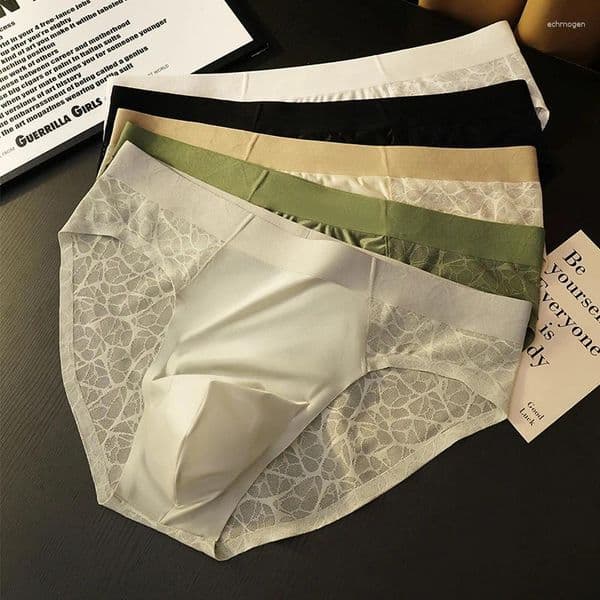 Underpants Seamless Jacquard Men Triangle Underwear Ice Silk Thin Breathable Panties Quick Drying Briefs Male Sexy U Bulge Pouch