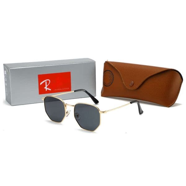 Classic Retro Hexagonal Sunglasses Ultra-Thin Gold Metal Frame with Fine Polished Detail Polarized Dark Grey Lens UV400 Protection