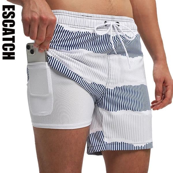 ESCATCH Summer 2026 Fashion Polyester Swimming Shorts Men Gym Board Quickly Dry Elastic Waist Traje De Bao Beach Pants 260421