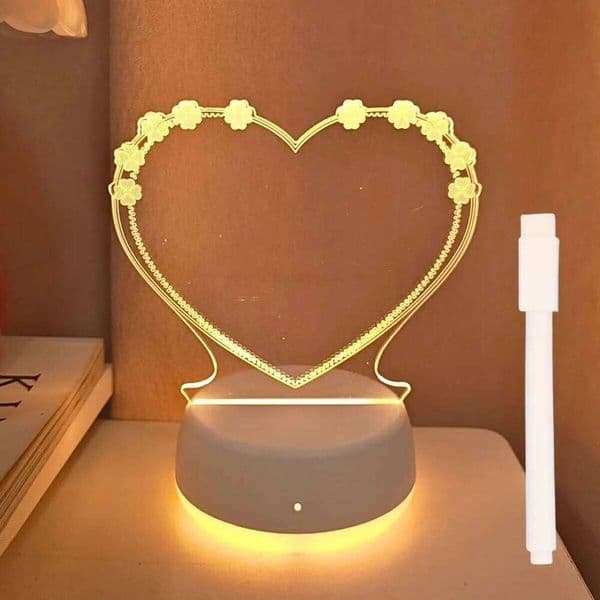 Heart LED Night with Message Board - USB Powered, Warm Light Bedside Lamp for Bedroom Decoration