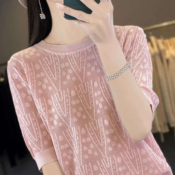 New Large Size Loose Fashion Ice Silk Knitted Short-Sleeve T-Shirt Women, Summer Thin Stylish Versatile Slimming Top Women Top Short Sleeves Fashion Shirt