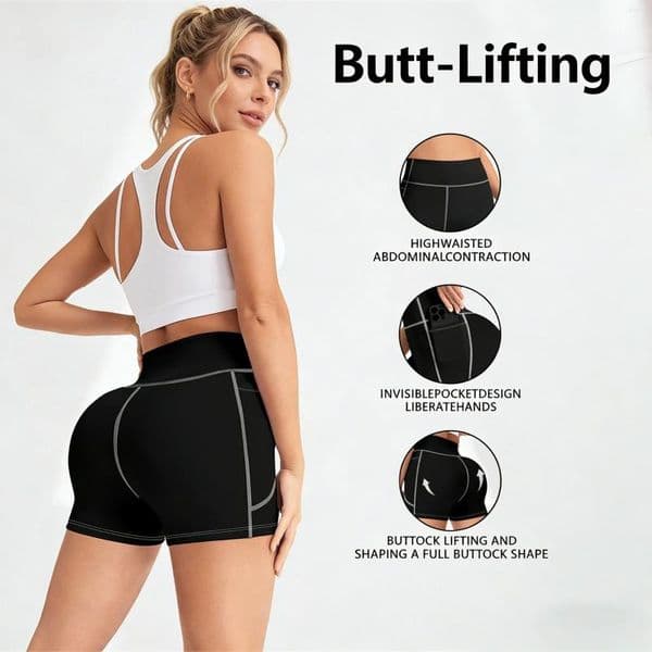 Women's Shorts Women High Waist Elastic Leggings Pocket Sport For Fitness Booty Lifting Running Workout Breathable Yoga