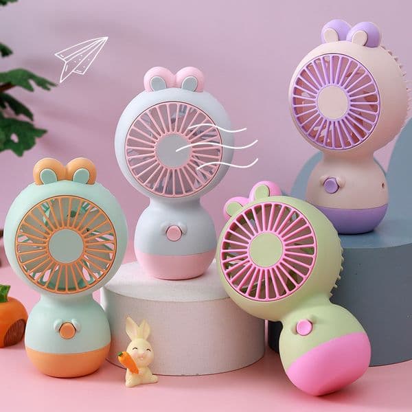 Cute cartoon rabbit desktop mini fan - Children's summer cool gift - Handheld rechargeable fan