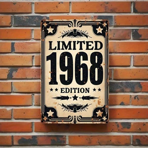 , Vintage Metal Wall Art Sign "Limited Edition 1968" - Rustic Retro Decorative Plaque for Man Cave, Garage, Cafe, Bar, Farmhou 26L0422