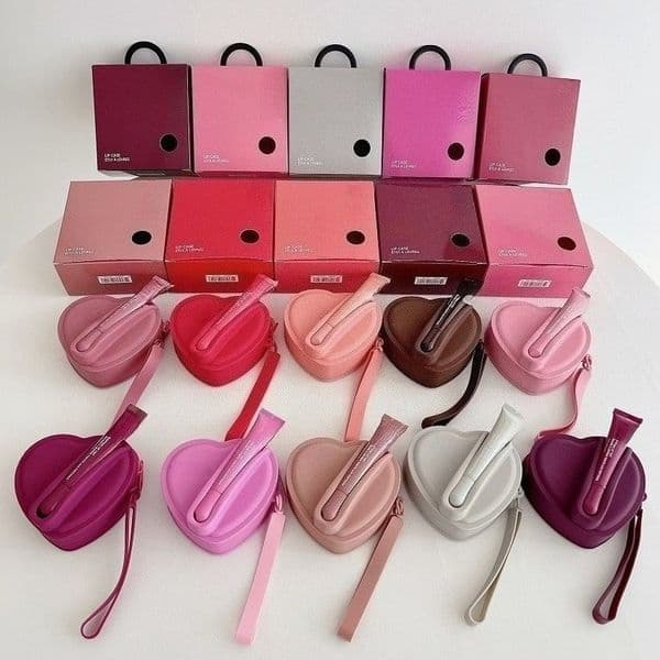 Rhod Multi-use Heart Silicone Lipstick Holder Bag Waterproof Portable Coin Purse Earphone Organizer With Lanyard For Lip Balm Gloss Birthday present
