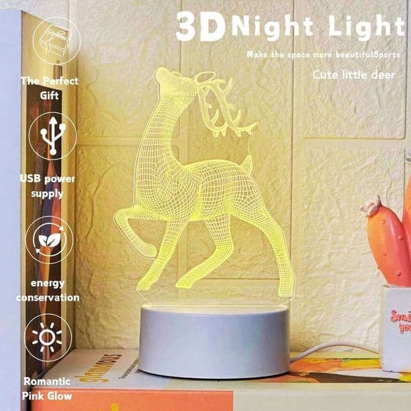 USB 3D Deer Night Light Modern Home Decoration Desk Lamp, suitable for soft lighting in living rooms and bedrooms, holiday gift