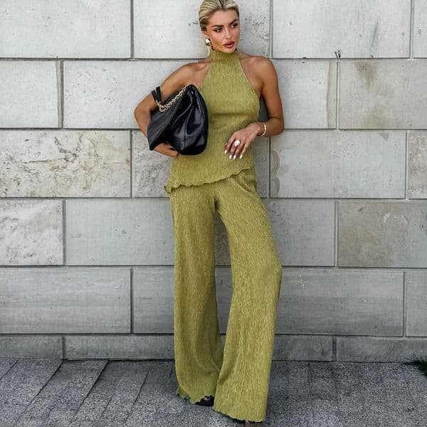 Tuularose Hanging Green Pants Set Sleeveless Backless Personality Temperament Commuter Twopiece Summer Women 260421