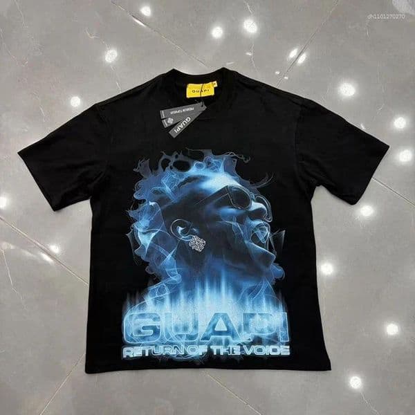 Men's T Shirts Black GUAPI Shirt Men Woman Quality Vintage Graphic Print Short Sleeve Spring Summer Top Tees Cotton Streetwear