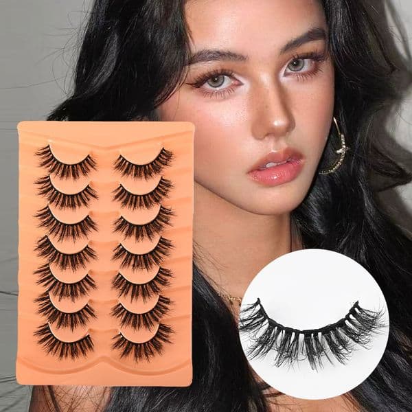 7 Pairs 3D Faux Mink Lashes Wispy Soft Lightweight, Thick Fluffy False Eyelashes Natural Looking Reusable Volume Lashes Strip Easy to Apply