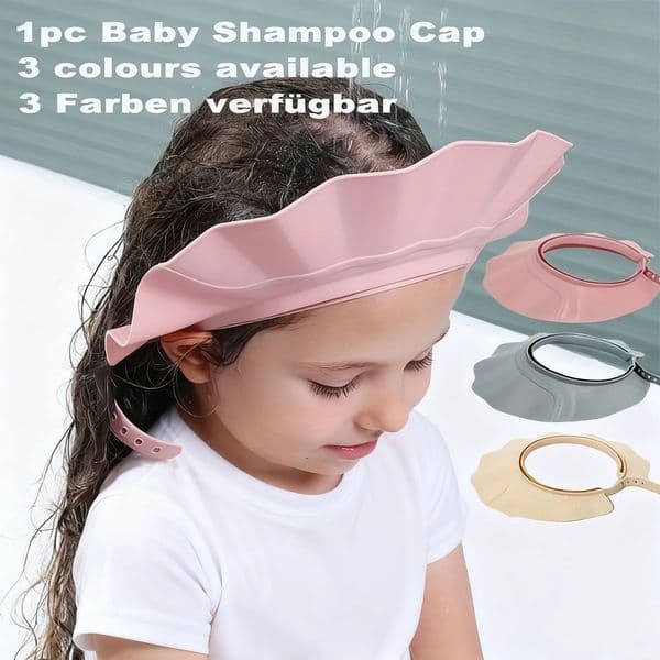 1pc Baby Adjustable Shower Cap Ear Protection Safe Shampoo Bathing Soft Hat Tpe Material Reusable Multi-Functional Sun Hat 260422