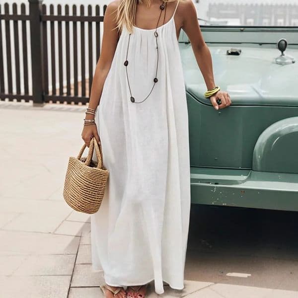 Fashionable Backless Womens Dress Loose Home Clothes Gown with Strap Polyester Material Sleeveless Thickened Daily Wear 260423