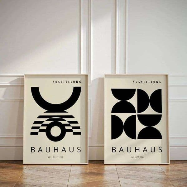 Black & Beige Canvas Prints Mid-century Modern Bauhaus Geometric Wall Art Posters for Living Room Bedrooms Home Decor 26W0423