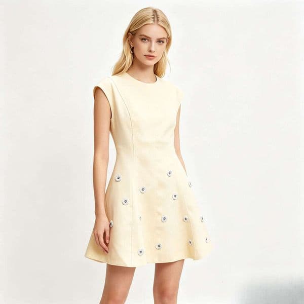 Designer's high-end women's summer new French style small A13 fragrance round FC neck shiny A-line sleeveless dress with sequins