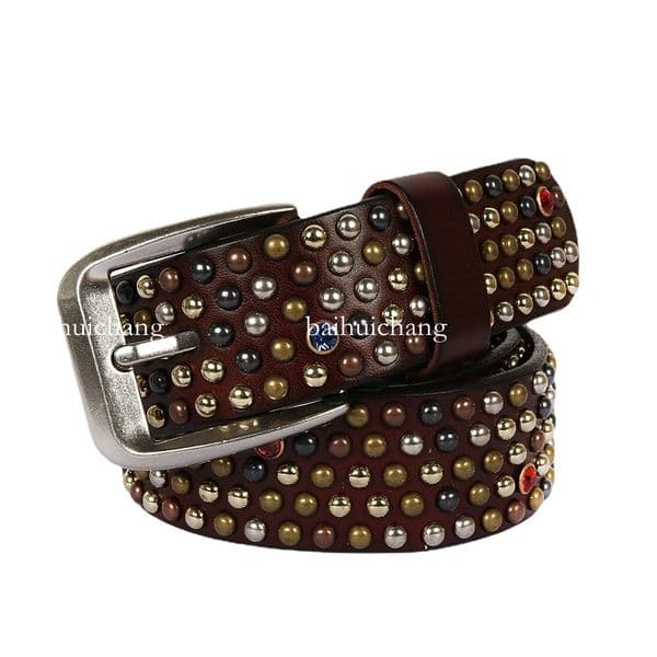 designer belts for women designer mens leather Fashion Casual Rivet with Small Mushroom Studs Diamonds, Top Layer Cowhide Luxury Belt for Men and Women