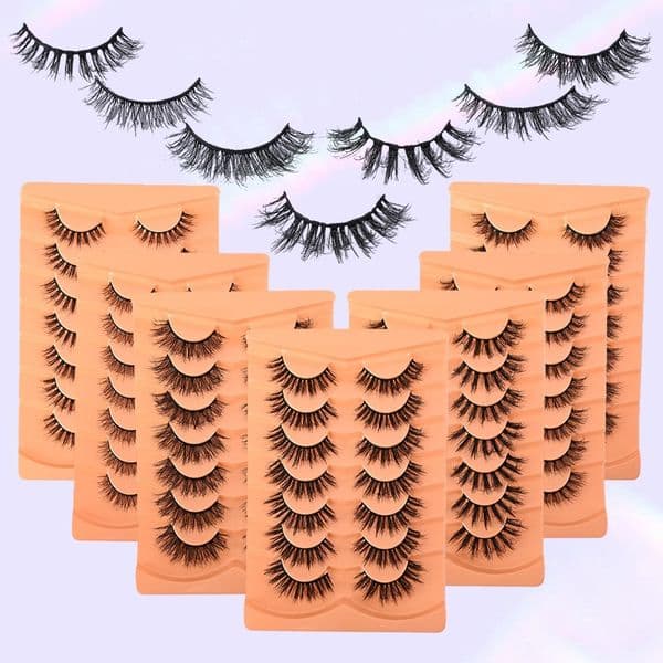 7 Pairs 3D Faux Mink Lashes Full Strip Natural Look, Fluffy Volume Eyelash Extensions Soft Lightweight, Handmade Reusable False Eyelashes with Wispy Finish