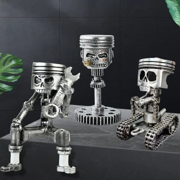 Carved Piston Skull Face Sculpture Resin Skull Artwork Statue Crafts Home and Office Personalised Desktop Decoration Ornaments 260422