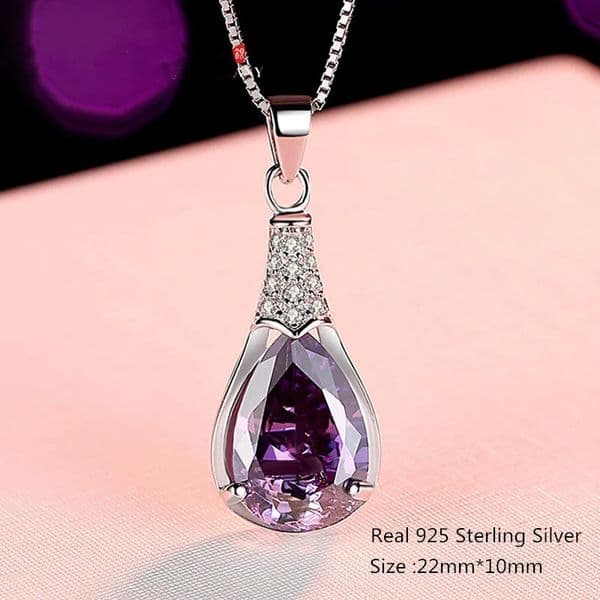 Buyee 925 Sterling Silver Stone Pendant Chain Natural Amethyst Sweet Necklace for Woman Girl Fashion Party Fine Jewelry 260423