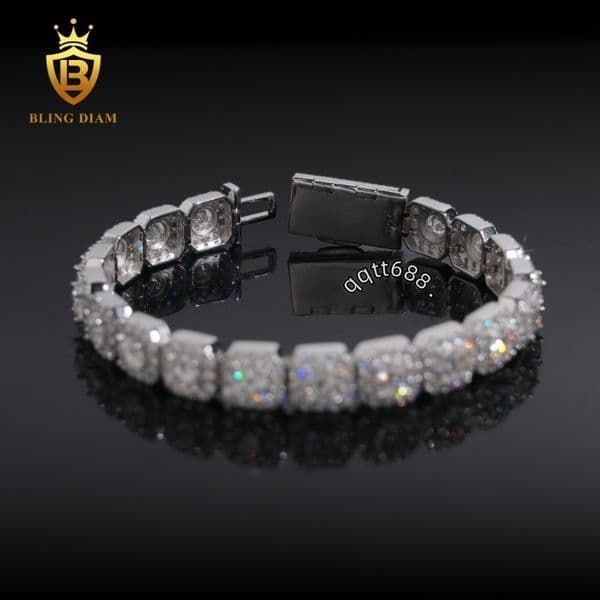 Hip Hop High Quality Fashion 10mm 925 Sterling Silver Moissanite Cluster Tennis Chain Cuban Bracelet