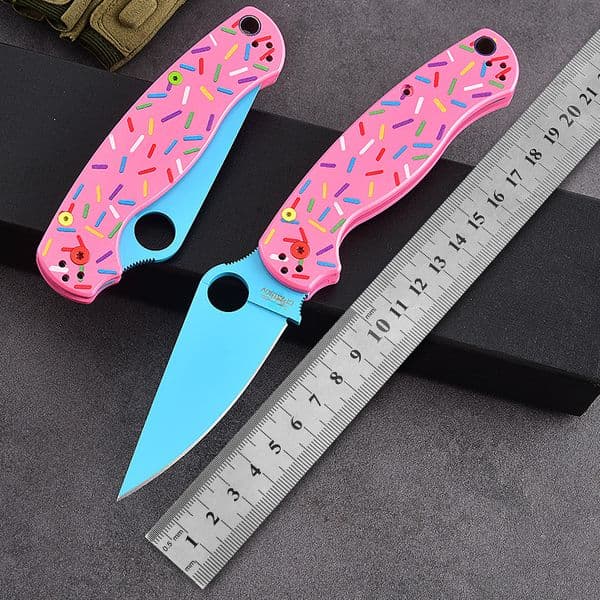 C81 Donut Outdoor Portable Pocket Aluminum Alloy Folding Self-Defense Fruit Knife Bugout Donut Pink Aluminum Bearing folding knife thumbnail 2