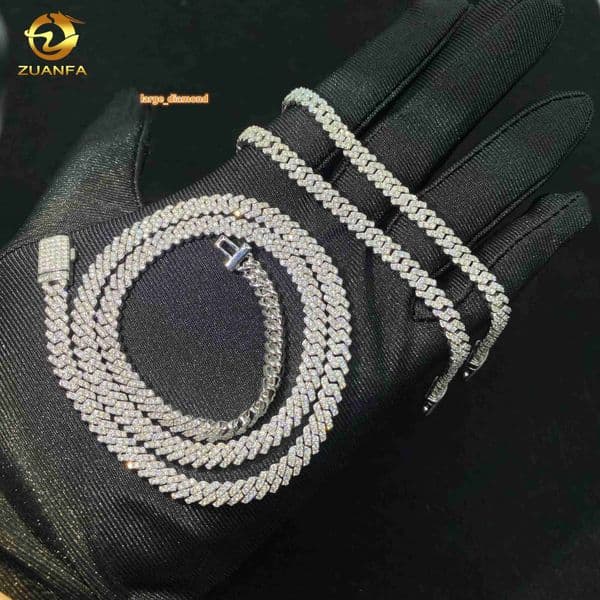 5mm 1Row Diamond Link Chain Hip Hop Jewelry VVS Moissanite 925 Sliver Iced Out Miami Cuban Chain Necklace Bracelet Certificate