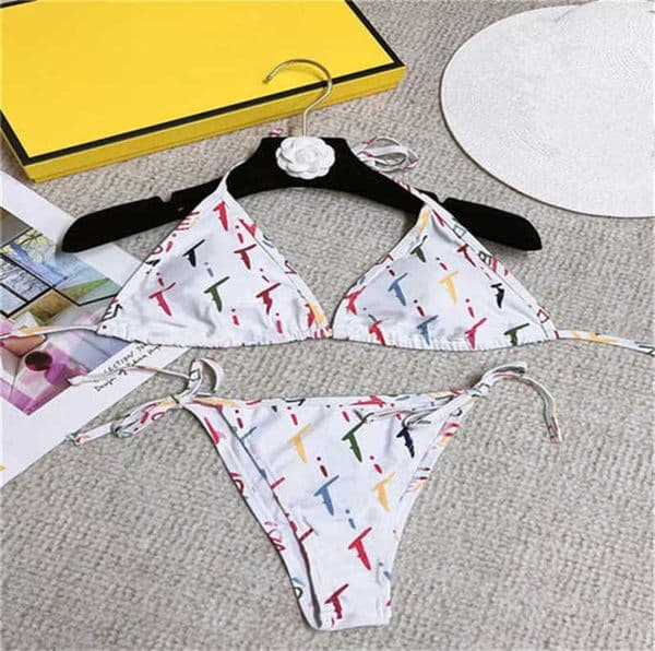 Lady Womens Swimwear Bathing Suit classic Printed Swimsuit Camisole Top Triangle Pants Bikini Split Swimsuits Underwear Set With Chest Pads 365688