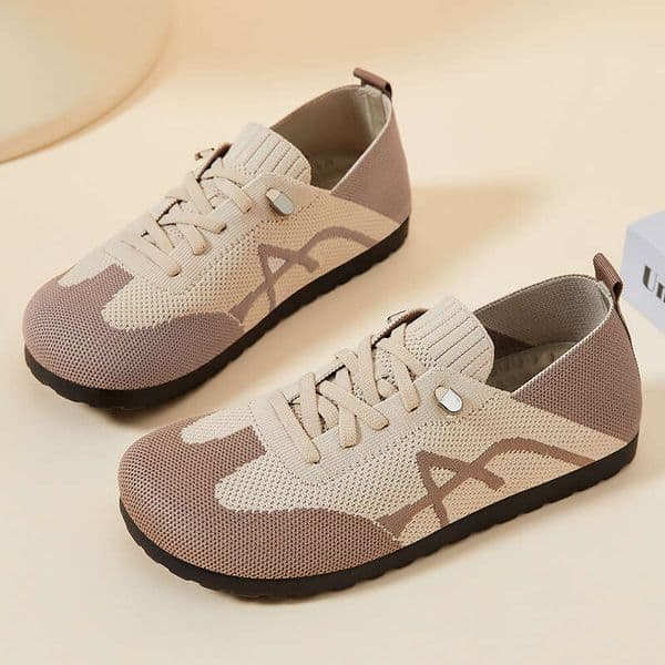 Women's German Training Shoes, Summer New Breathable Knit Color Block Casual Sneakers, Slip-On Lace-Up Versatile Shoes