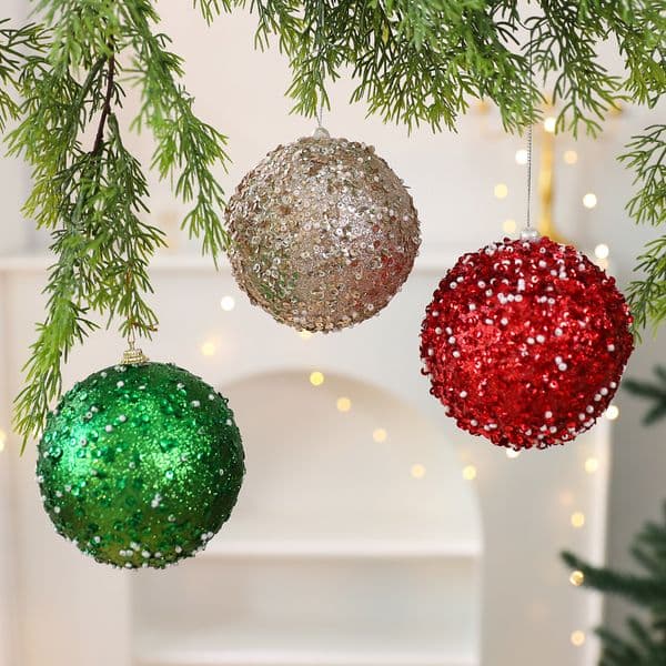 New 10CM Pearl Sequin Foam Ball Christmas Tree Hanging Ornament Christmas Bauble Decor Window Pendant