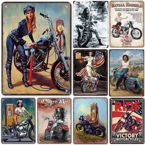 Pinup Motorcycle Metal Signs Plaque Wall Decoration Vintage Art Posters Iron Painting for Man Cave Home Cafe Garden Club Bar 26Y0423