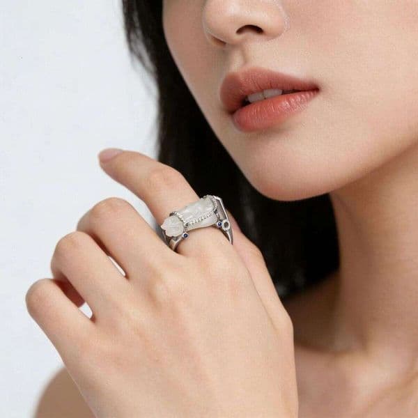 "Galloping Horse" Diamond-Encrusted Hetian Jade Horse Head For Women, New Chinese Style, Year Of The Horse, Zodiac Year, Index Finger Ring