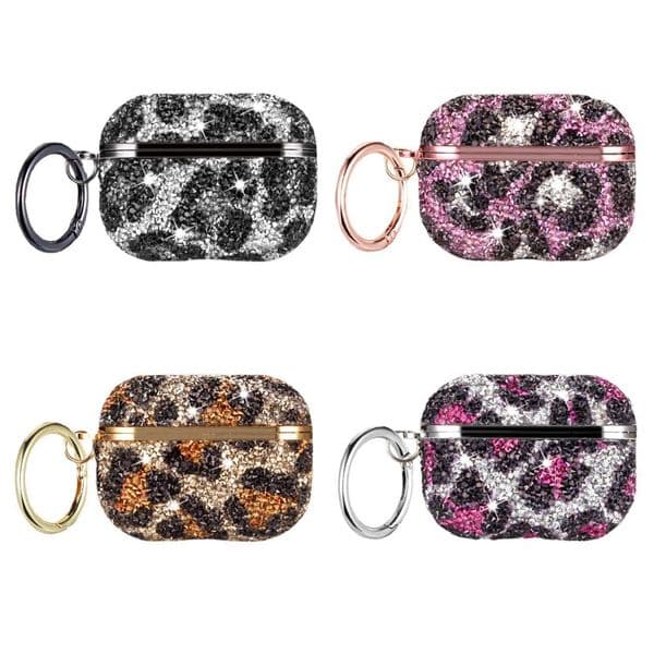 Flash Rhinestone Leopard Print For Airpods 4 3 2 1 Pro 1st 2nd Generation Rhinestone Case Luxury Girls Headphone Shockproof Case J260423