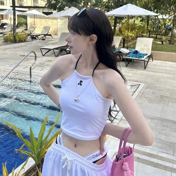Rest RR clottyteam halter neck slim-fit camisole for outer wear niche hot girl top for women T260420