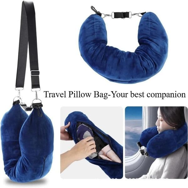 2 in 1 Fleece Folding Pillow Refillable Travel Bag Solid Color Soft U-shaped Storage Neck CushionTravel Accessories 260422