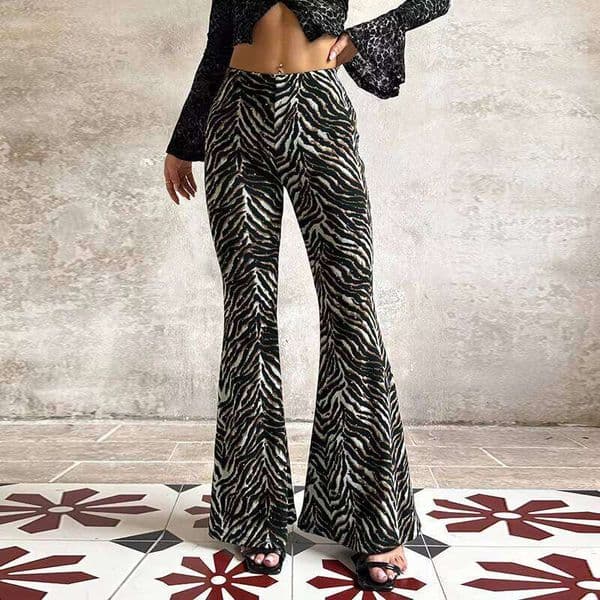 2026 Autumn New Casual Loose Wide Leg Flare Pants Sexy Rhinestone Zebra Pattern High Waist Tight Trousers