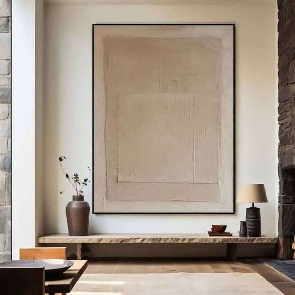 Large Texture Handmade Wall Art Abstract Minimalist Painting on Canvas Beige Neutral Living Room Deco 26W0423