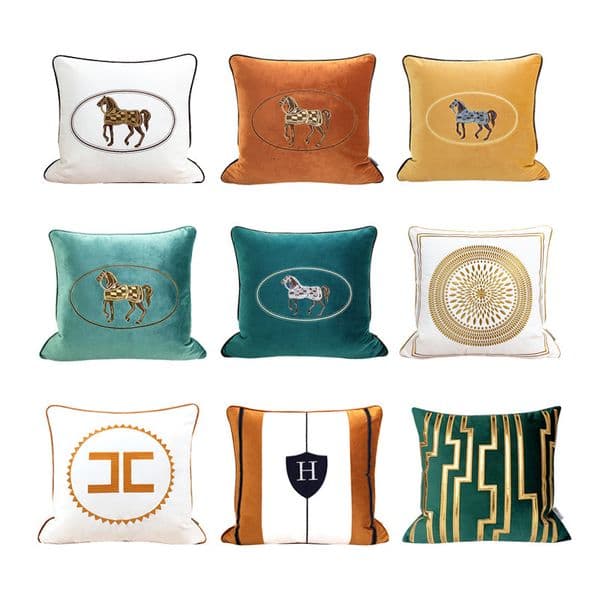 Pillow Case Embroidered horse pillows sofa cushions light luxury cushions homestays embroidered headboard backrests decorative items for model homes