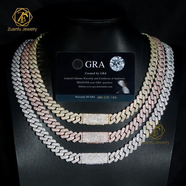 Hip Hop Cuban Chain Necklace Real Pure 925 Silver 8mm 10mm 12mm Moissanite Diamond Cuban Link Chain