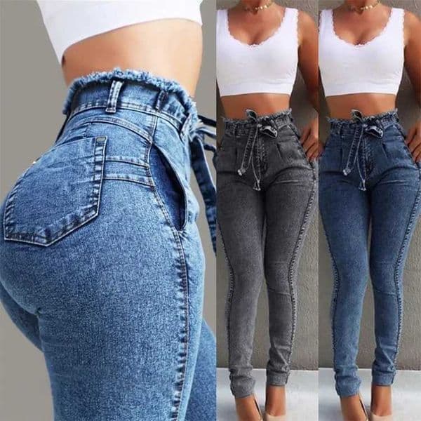 High Waist Jeans For Women Slim Stretch Denim Jean Bodycon Tassel Belt Bandage Skinny Push Up Jeans Woman clothe 4XL 5XL L260421