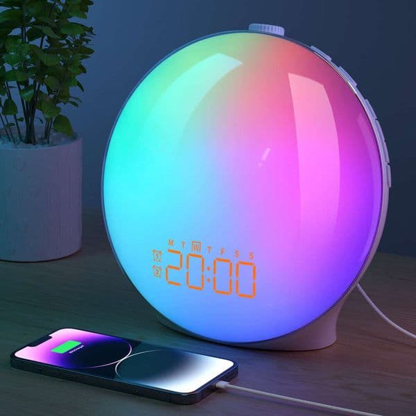 Colorful wake-up light simulating sunrise and sunset RGB ambient light cross-border bedroom bedside lamp white noise accompanied by night light LISHEN