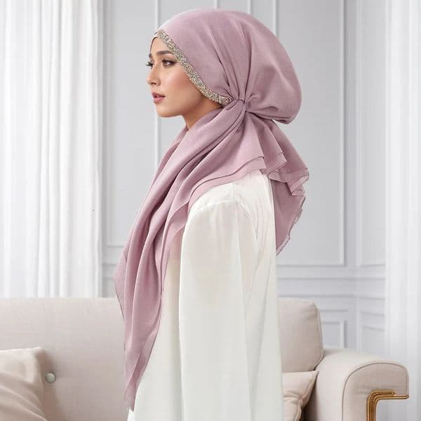 Premium Diamond Cotton Elastic Headband Cap For Woman Muslim Hijab Hat Lady Fashion Instant Scarf Islamic Turban 7525cm 260422