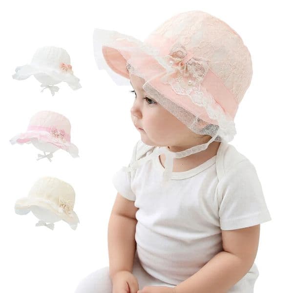Panama Summer Baby Sun Hat for Girls Lace Pearl Bowknot Soft Brim Toddler Bucket Hats Baby Beach Sun Hat Kids UV Protection Cap 260422