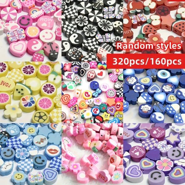 320pcs160pcs 910mm Random styles Vibrant Round Clay Beads Assorted Heart For DIY bracelets earrings necklaces jewelry 260422