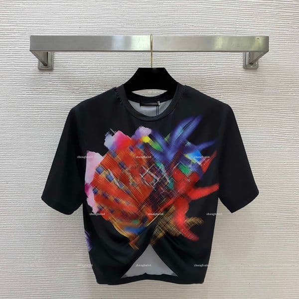 Fashion Crew neck women top Summer lady short-sleeve women designer clothes design a short T-shirt with a missing belly button A1295X14N016