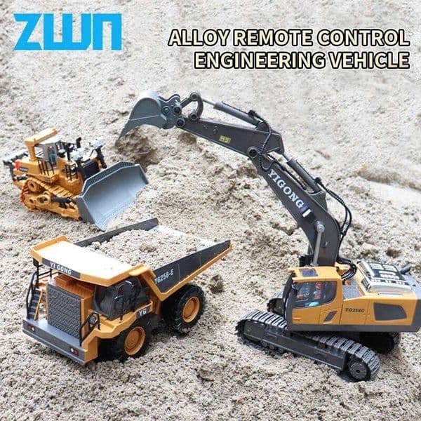 ZWN 2.4G Remote Control Excavator Dump Truck RC Model Car Toy Professional Alloy Plastic Simulation Construction Vehicle for Kid 26H0423