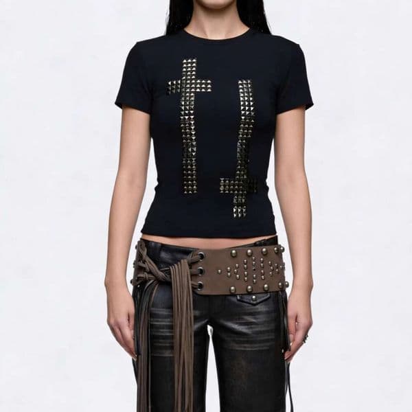 New Summer European And Y2k Rhinestone Personalized Slim-Fit Dark Style Basic Versatile Women's T-Shirt Women Top Short Sleeves Fashion Shirt