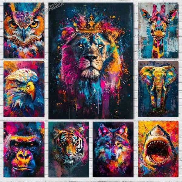 Designer Abstract Animals Cat Lion Graffiti Canvas Painting Colorful Animal art Wall Art Poster Prints Pictures Cuadros Living Room Decor 19 Free Shipping 20