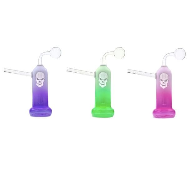 Portable Rainbow Colorful Hookah Glass Oil Burner Bubbler Inner Perc Stem Skull Design logo water bong pipe for smoking With Removable Oil banger bowl