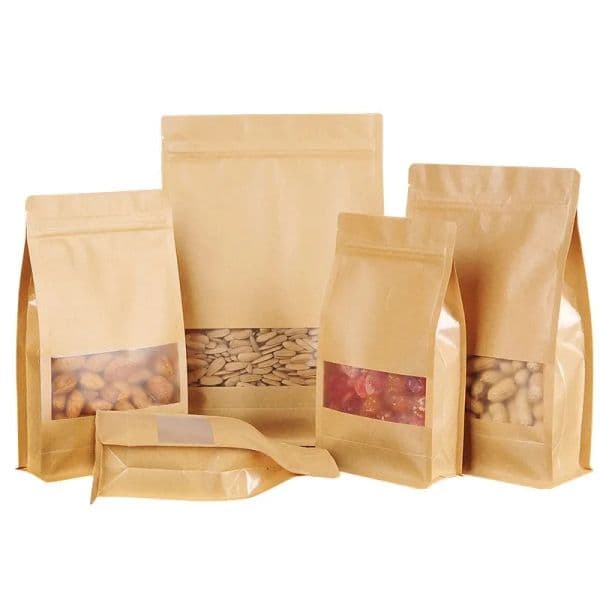 TAX FREE Kraft Paper Packing Bag Stand Up Storage Pouch Package Bag With Window for Storing Snacks Tea